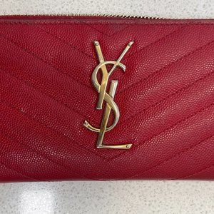 Authentic 6159 YSL-Saint Laurent Red Wallet